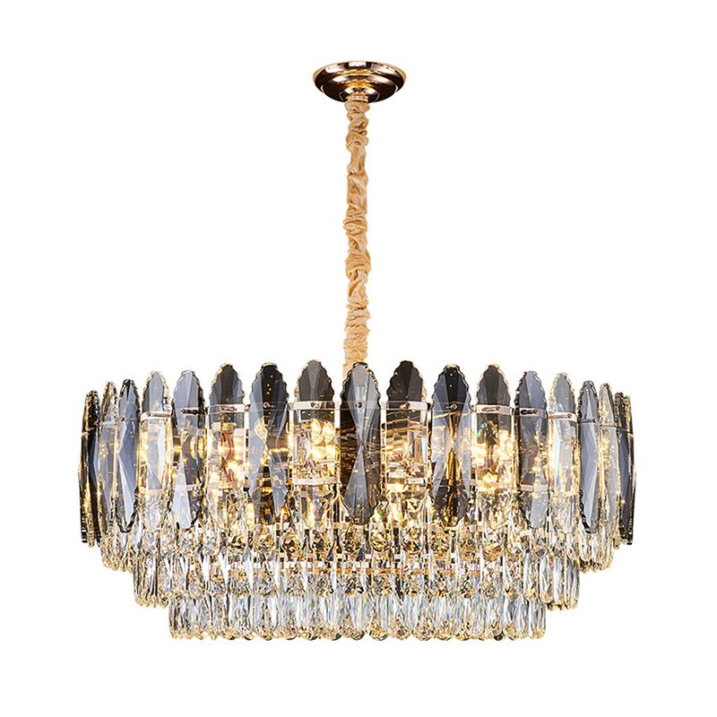 Artistic Tiered Chandelier Lighting Minimalist Clear K9 Crystal Living Room Pendant Light in Gold