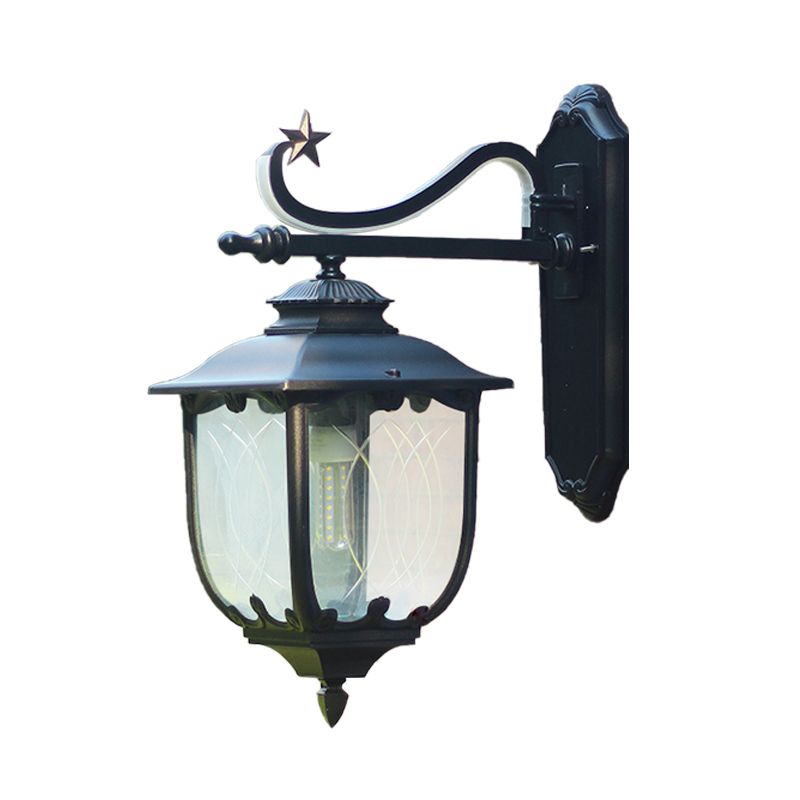 Schwarze Laternenwandländer strukturiert/Wasser Glas 1 Licht 9 "/13" W Außenwandhalterung Lampe