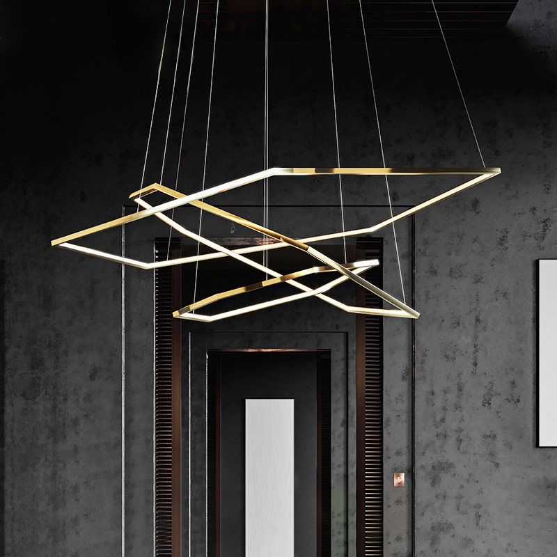 Stainless Steel Hexagon LED Suspension Lamp Minimalist Gold Chandelier for Living Room