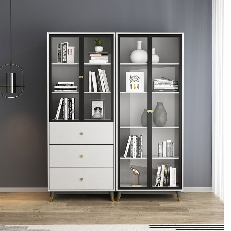 Manufactured Wood Glam Standard Bookcase Closed Back Bookcase with Glass Door