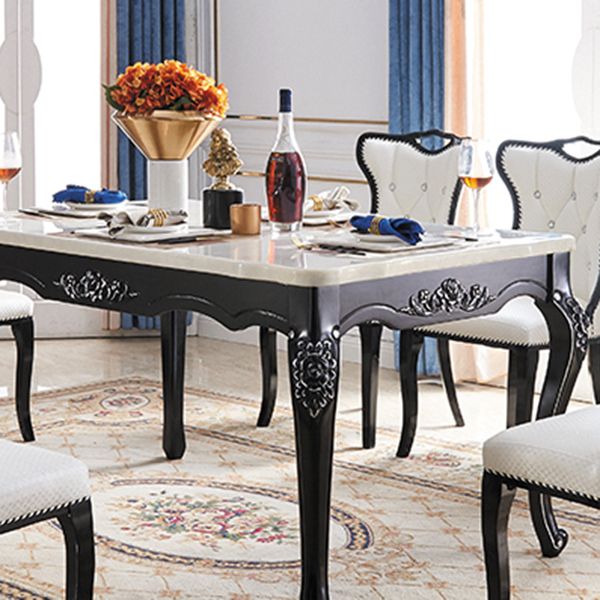 Rectangle White Dining Table Victorian Stone Table with 4 Legs