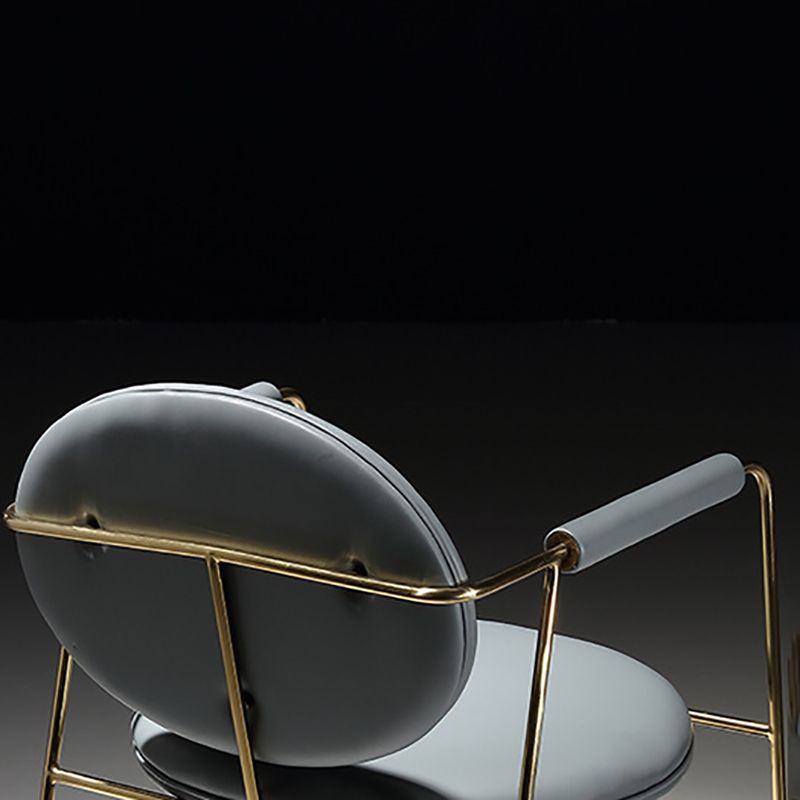 Glam Arm Chair Leather Dining Chair with Gold Frame for Home