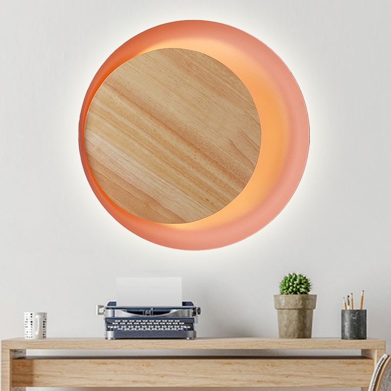 Pink Eclipse View Wall Light Macaron Loft Wood LED Wall Lamp for Stair Bathroom
