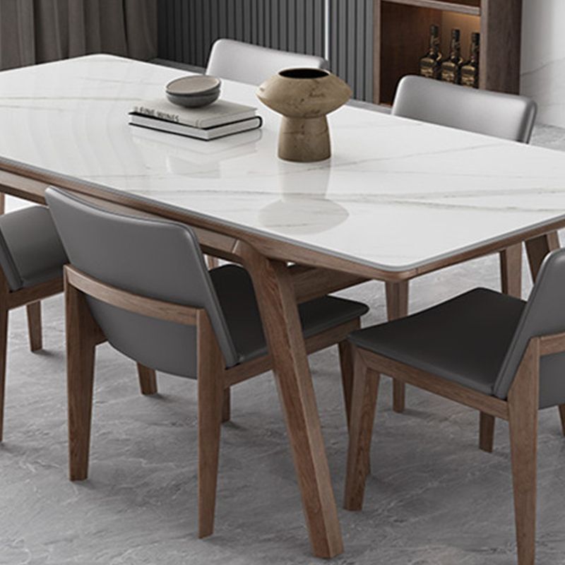 Rectangle Table Medieval Modern Sintered Stone Top Dining Table with Wooden Base