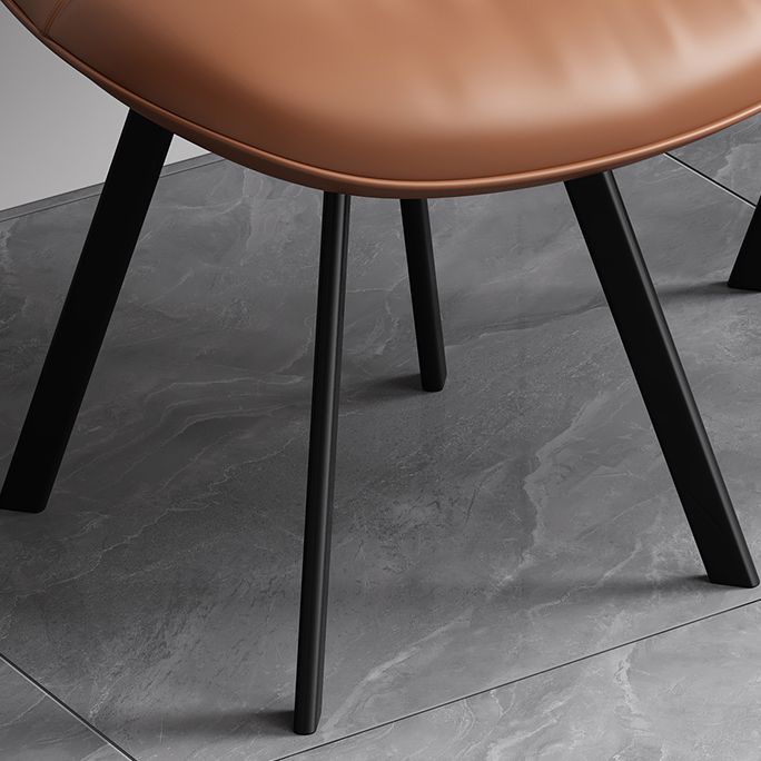 Black Steel Legs Dining Chairs Modern Armless Chair with Faux Leather Upholstered