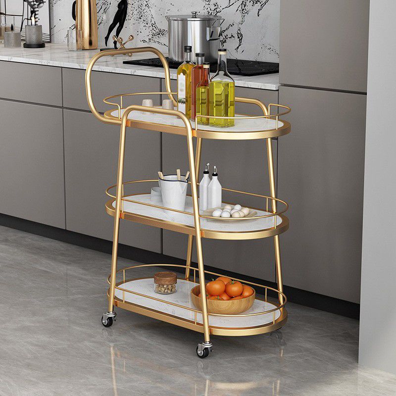 32.28" High Rolling Contemporary Stone Prep Table Wooden Prep Table