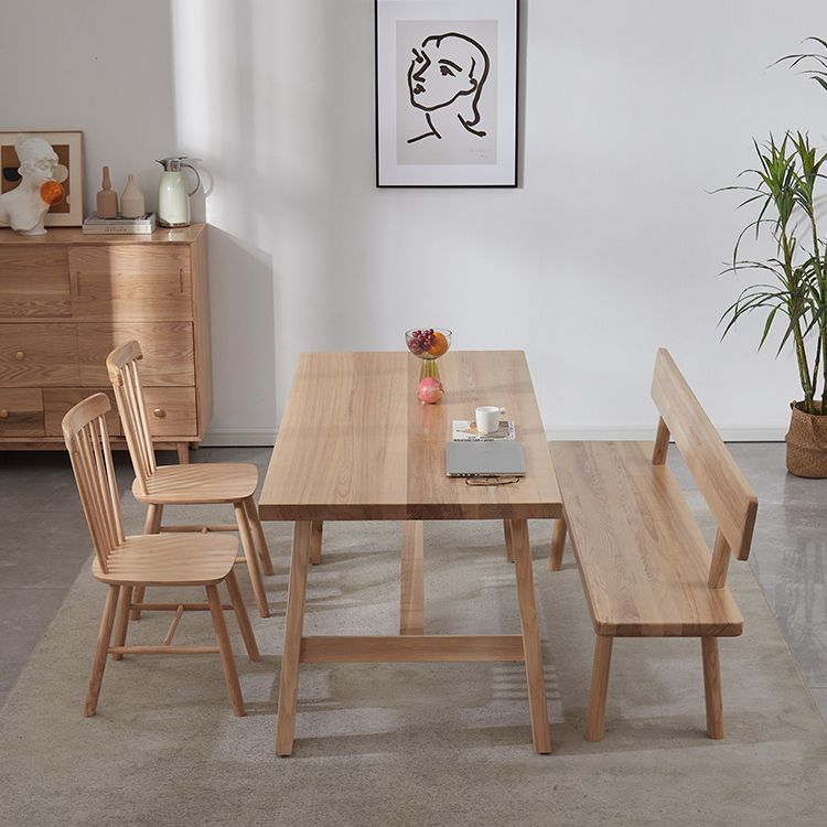 Pine Wooden Rectangle Table Modern Dining Table with Trestle Base for Restaurant