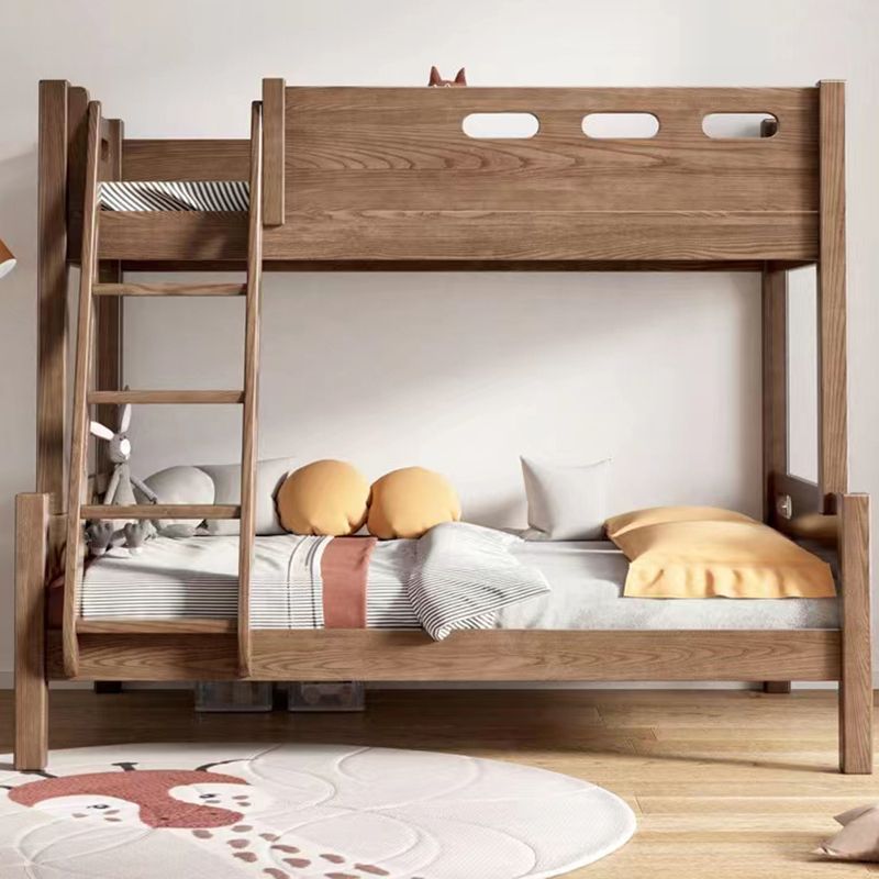 Solid Wood Bunk Bed Rubberwood Mid-Century Modern Bed Storage