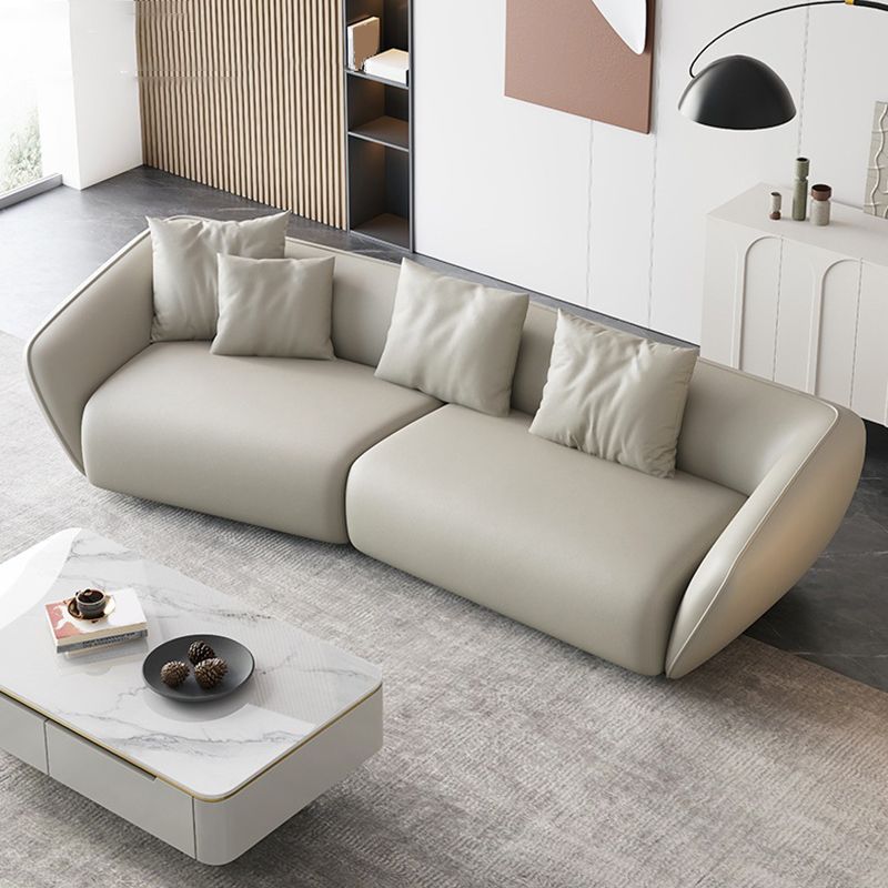 Genuine Leather Sloped Arm Sofa Contemporary Standard Sofa with Pillows