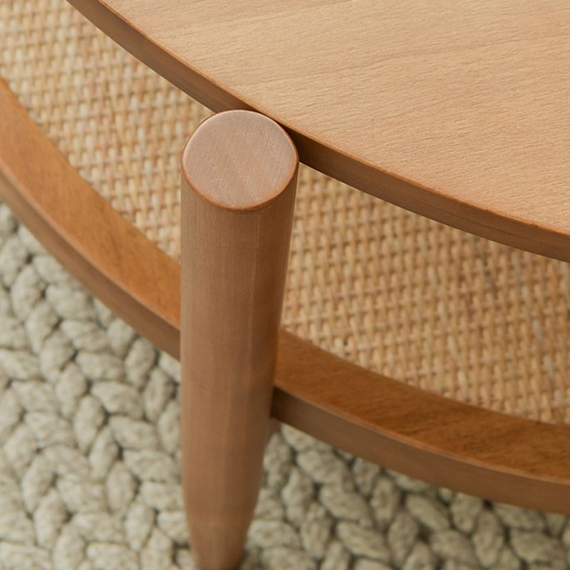 Tropical Round Cocktail Table Storage Solid Wood Coffee Cocktail Table