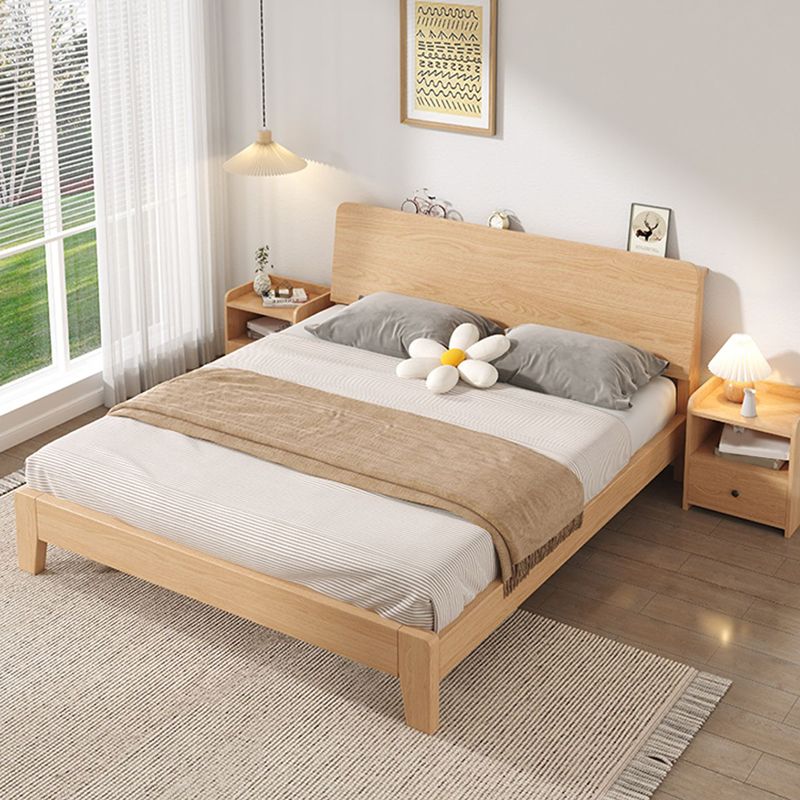 Natural Solid Wood Panel Bed with Headboard Pine Wood Standard Bed