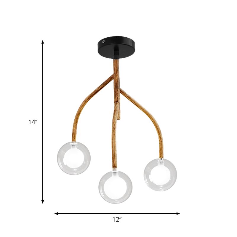Brown en verre transparent semi-flush modo 3 têtes luminaire à chasse d'eau vintage avec conception de branche