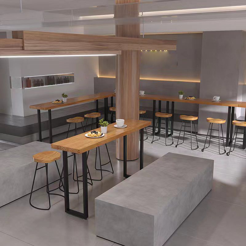 Industrial Style Bar Table Rectangle Solid Wood Fixed Bistro Bar Desk for Indoor