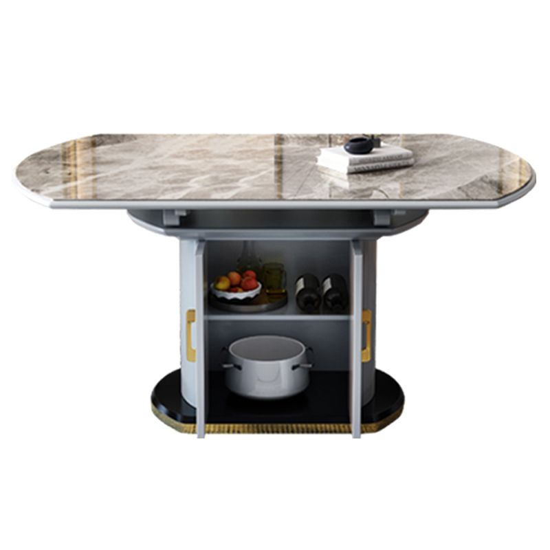 Mesa de comedor de piedra sinterizada de estilo moderno, mesa redonda abatible con base de metal