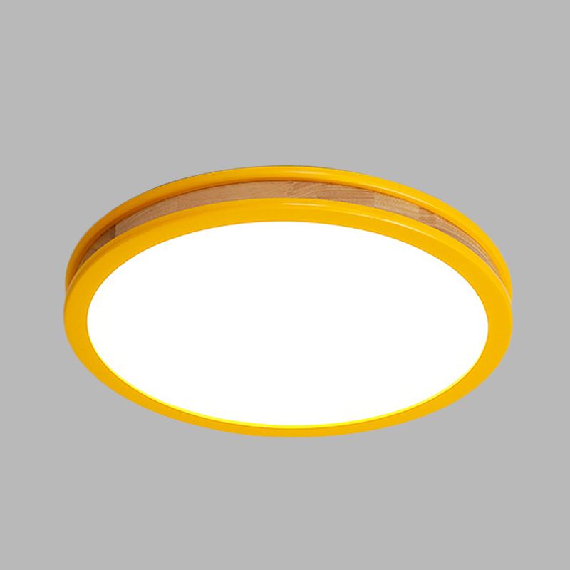 Yellow Round Flushmount Macaroon LED Wood Ceiling Flush Mount for Bedroom, 12"/16" Dia