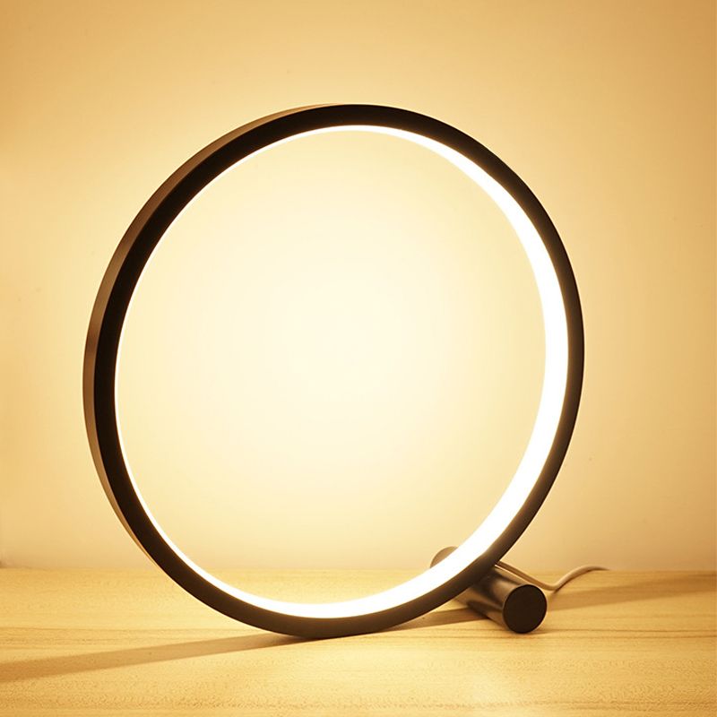 1-Light Circular Table Lamp Contemporary Metal Nightstand Lamps for Bedroom
