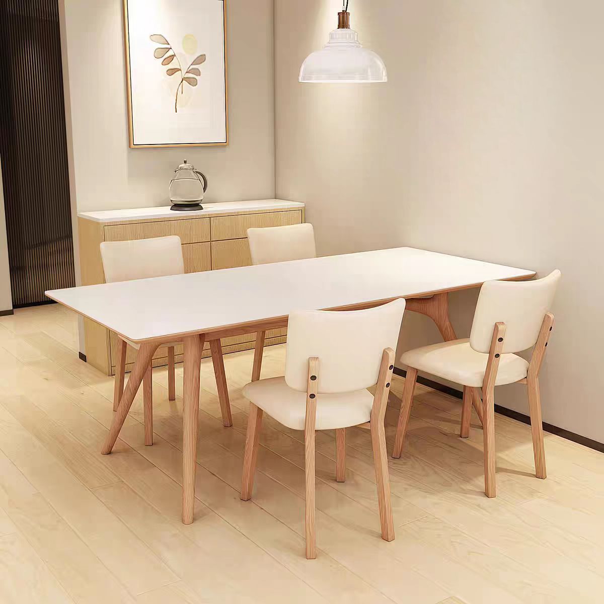 Modern Style Rectangle Table Set 1/2/5/7 Pieces Dining Set with Wood Legs for Home Use