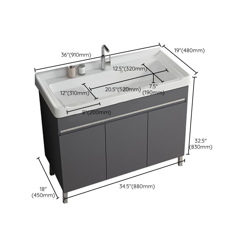 Gray Metal Vanity Sink Modern Free-standing Standard Space Saver Vanity