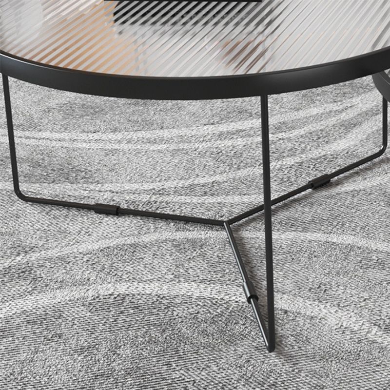 Contemporary Round Glass Top Metal Cross Legs Nesting Coffee Table