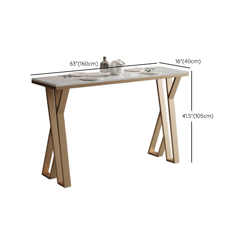 Glam Gold Double Pedestal Bar Dining Table Rectangle Stone Top Bar Height Table