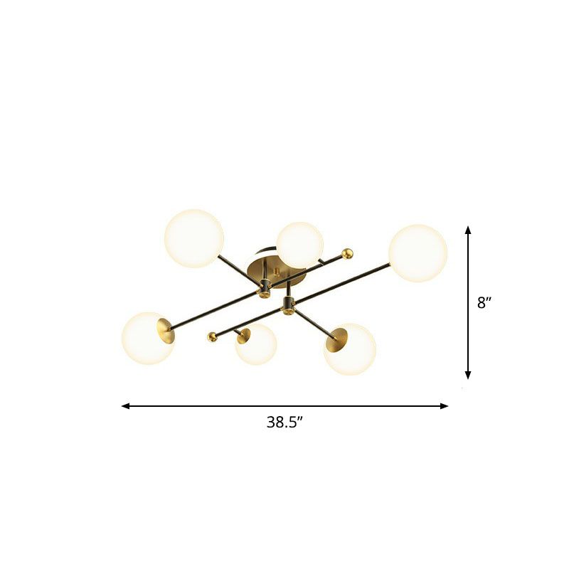 Molecular Semi Flush Mount Lamp Postmodern White Glass Ceiling Mount Chandelier in Gold
