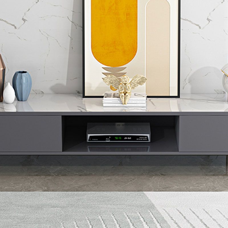 Contemporary Glossy TV Console Black/White Wood TV Stand with 2 Shelves