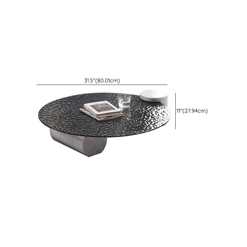 Round Glass Top Coffee Table Black Abstract Coffee Cocktail Table