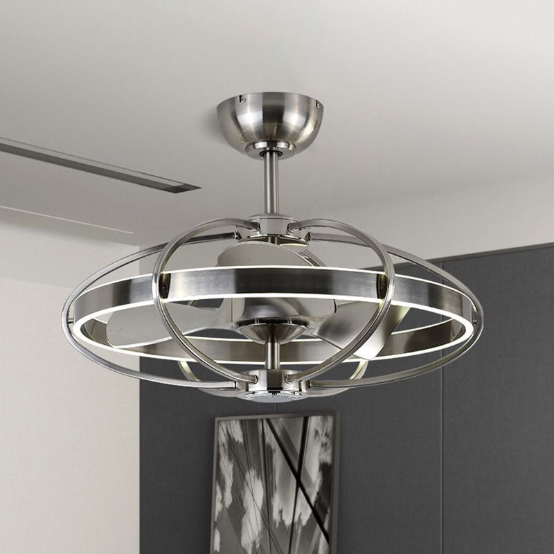 Käfig Flush Mount Lüfter Licht moderner Metall 3 Blades Nickel Finish LED Semi Flush Deckenleuchte, 27,5 "Breite