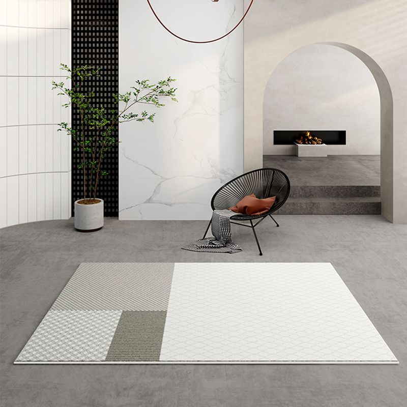 Grey Modern Area Rug Color Block Polyester Area Carpet Stain Resistant Rug for Living Room