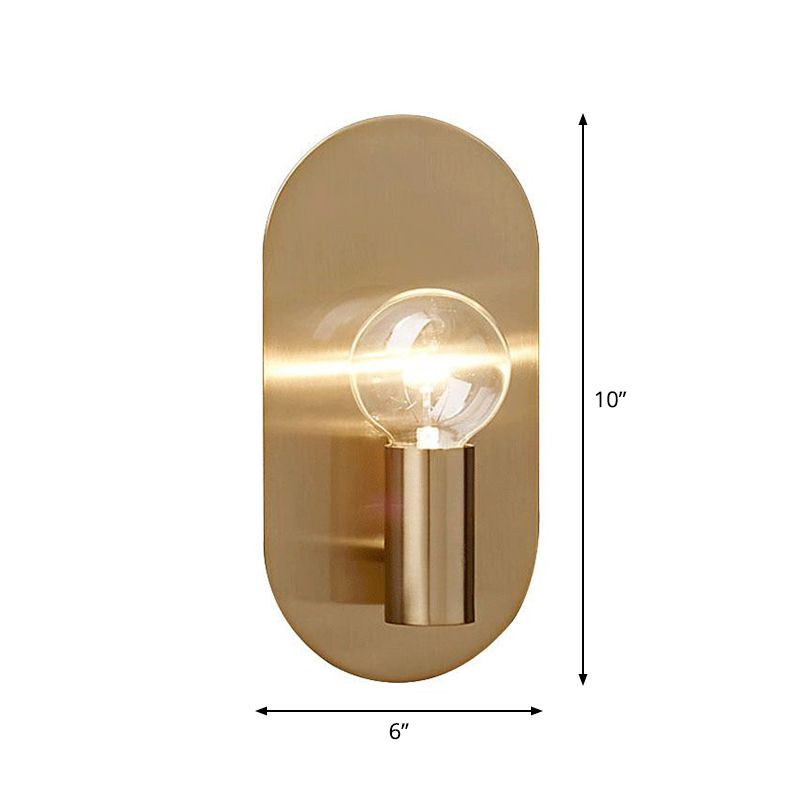Exposed Bulb Design Sconce Light Postmodern Metal 1-Light Gold Finish Wall Light with Oval Backplate