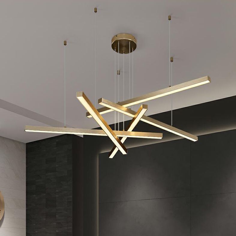 Gold LED Linear Pendant Light in Modern Singularity Aluminium Adjustable Hanging Lamp for Living Room