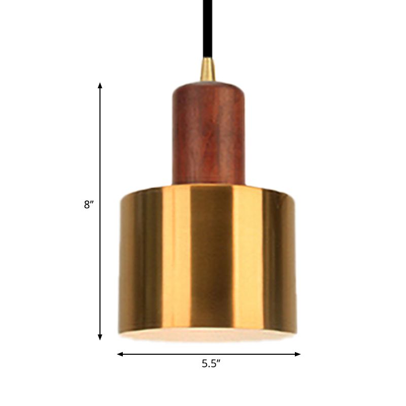 Luce a sospensione a forma di tamburo moderna 1 Lampada a sospensione a soffitto metallizzato in oro per cucina