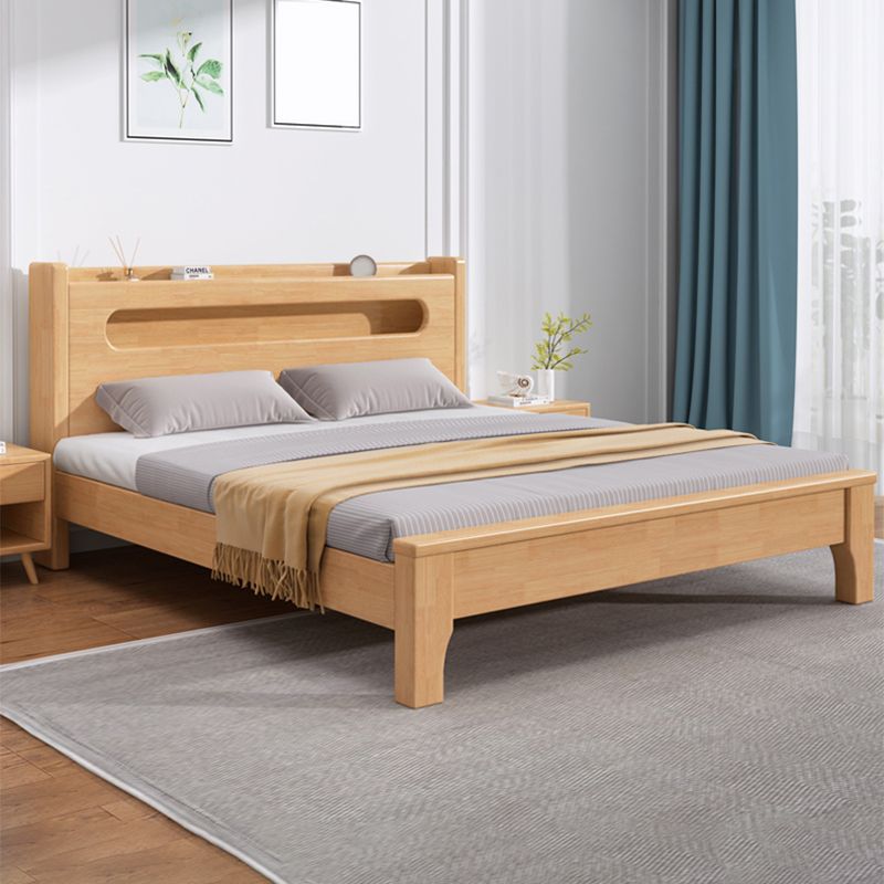 Rubberwood Platform Bed Frame Scandinavian Panel Bed with Storage for Home