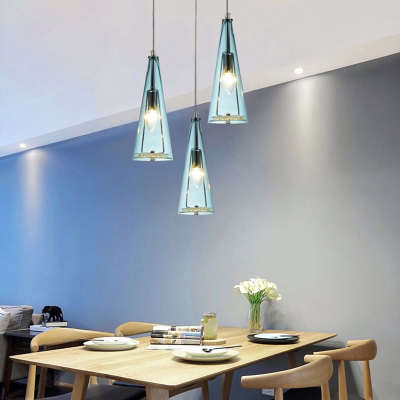 Conical Glass Multi-Light Pendant Modernist 3-Head Hanging Ceiling Light for Dining Room