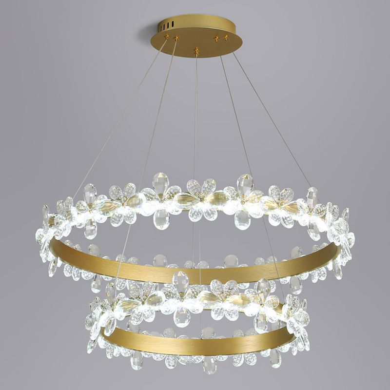 Posteo de techo en forma de corona posmoderna Comedor de cristal de cristal pequeño/grande LED LED en oro, luz cálida/blanca