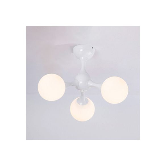 Molecular Semi Flush Light Nordic Style Frosted Glass 3 Lights Ceiling Mounted Light in Chrome/White for Living Room