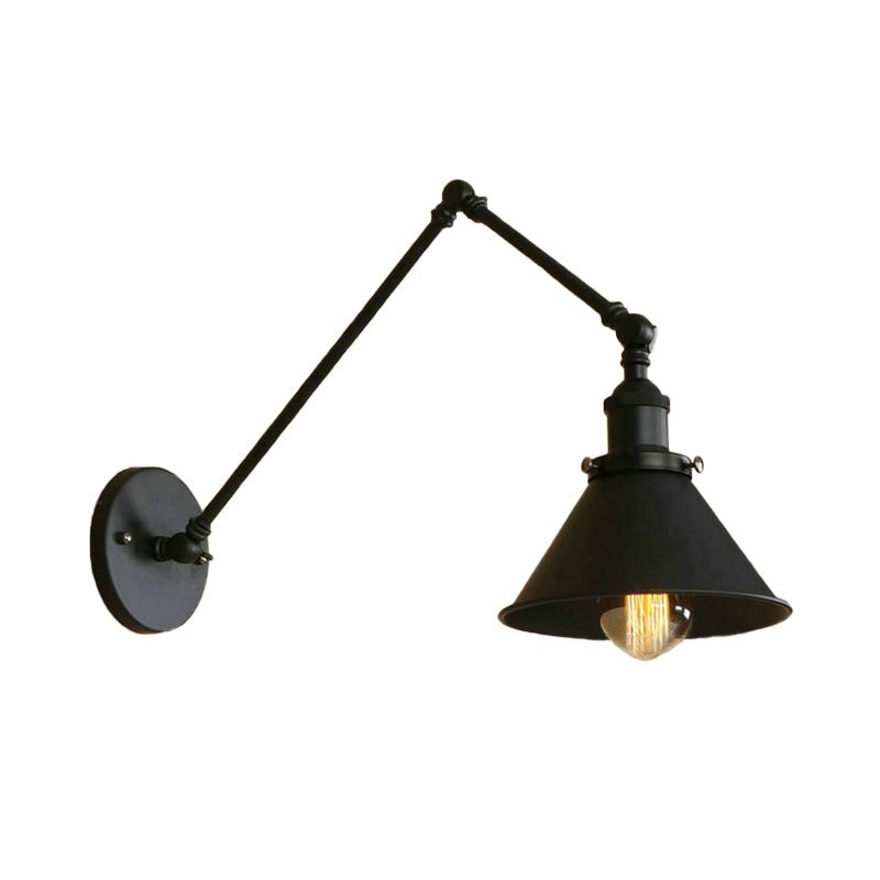 1 Kopfleuchtenbeleuchtung mit konischen Schatten und Schwung Arm Metal Retro -Stillampe in Schwarz