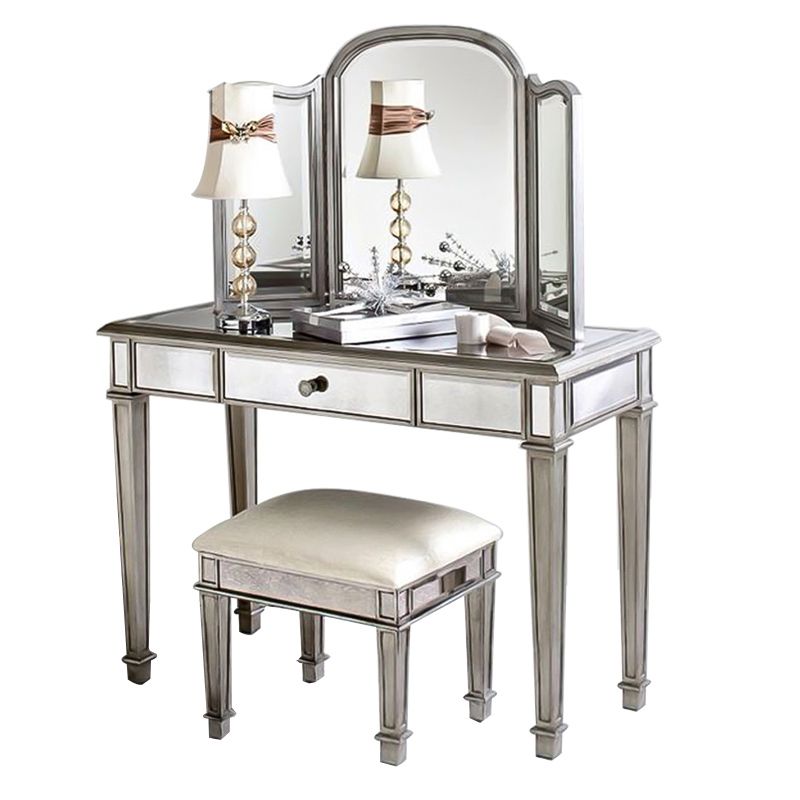 Sliver Vanity Set with 3 Storage Drawers Glass Make-up Vanity, 17.71" Wide