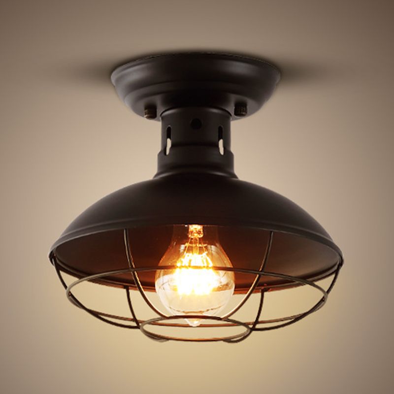 Metal Dome Ceiling Mounted Fixture Industrial Style Aisle Ceiling Mounted Light in Black