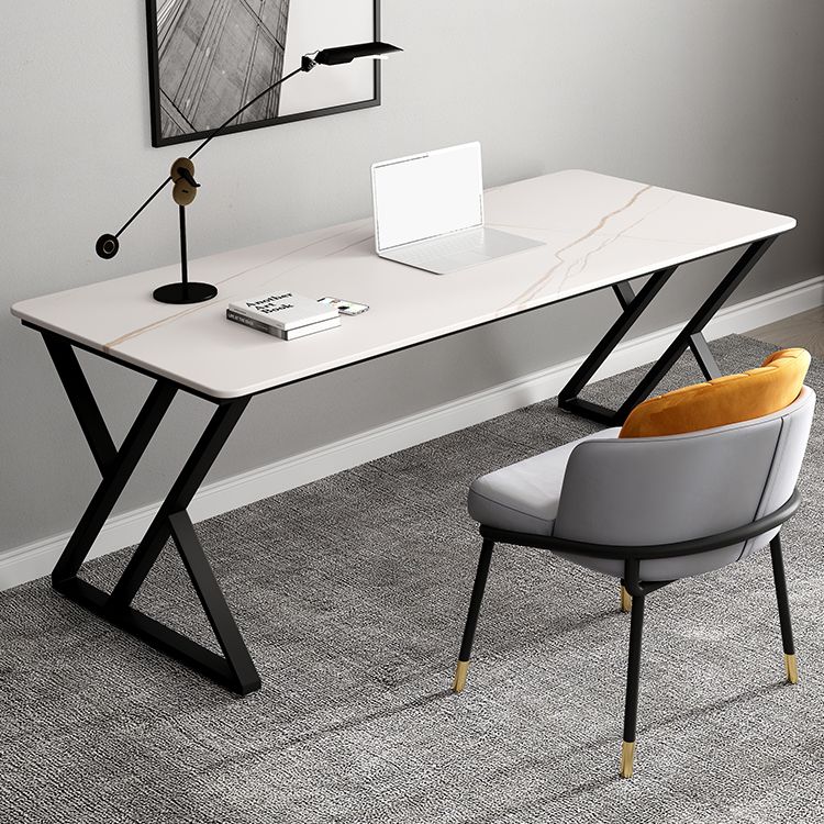 Rechthoek gesinterde stenen tweekleurige eettafel eenvoud dubbele voetstuktafel voor eetkamer