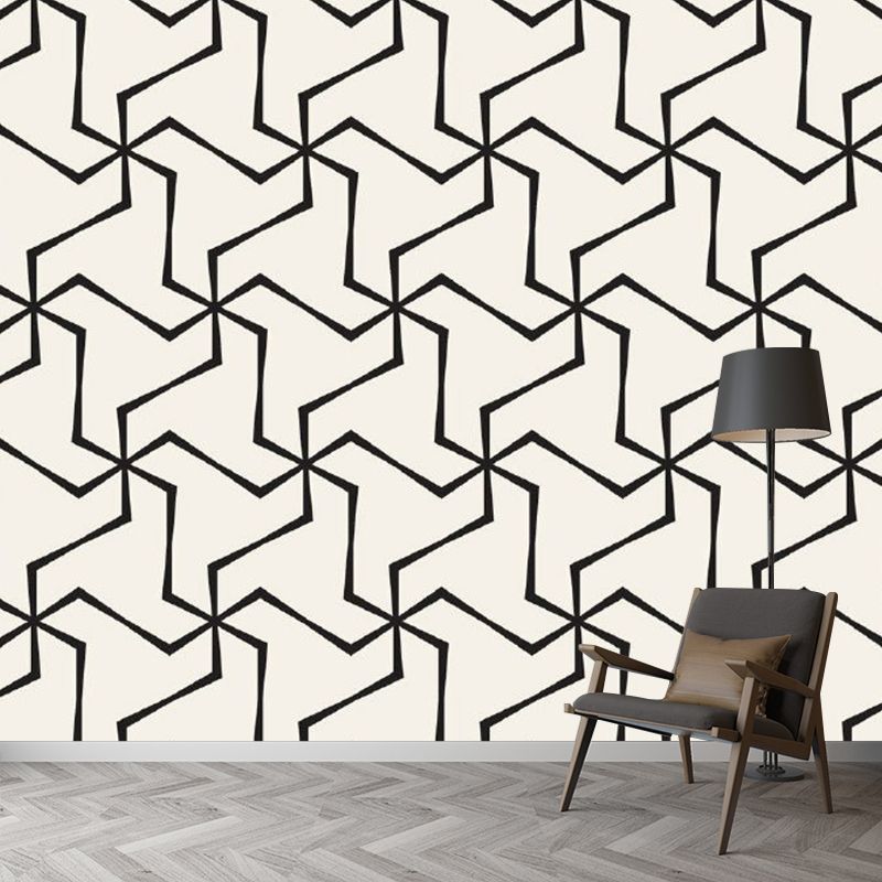 Seamless Windmill Wallpaper Mural Black and White Simplicity Wall Covering for Home