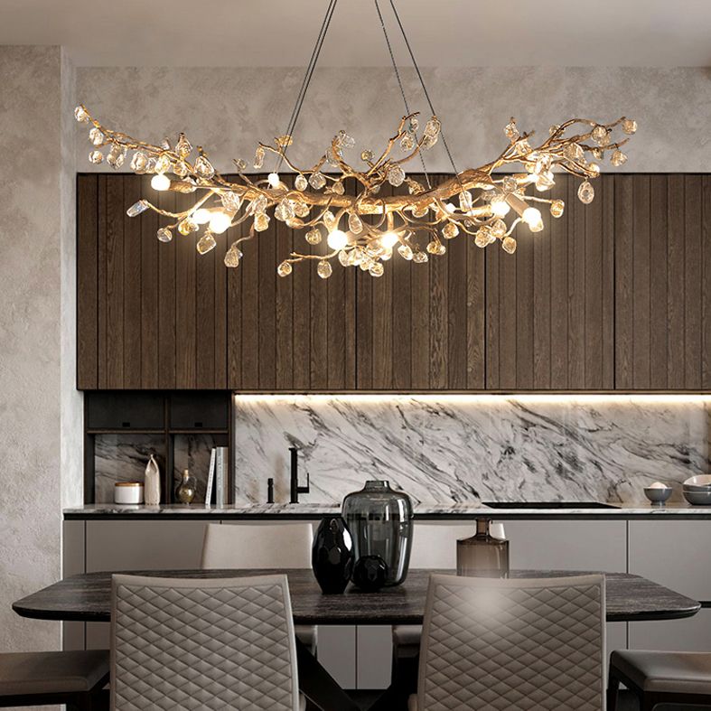 Flor de cristal de latón Estilo contemporáneo colgante de colgantes de luz lineal colgantes