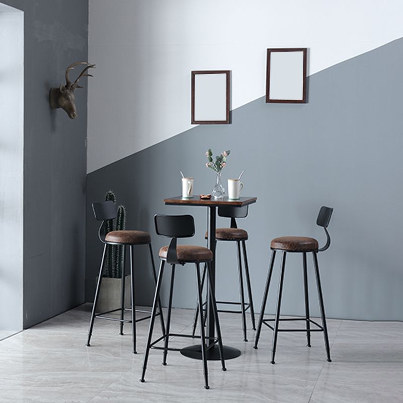 Industrial Metal Base Bar Table Black Iron Solid Wood Patio Bar Table