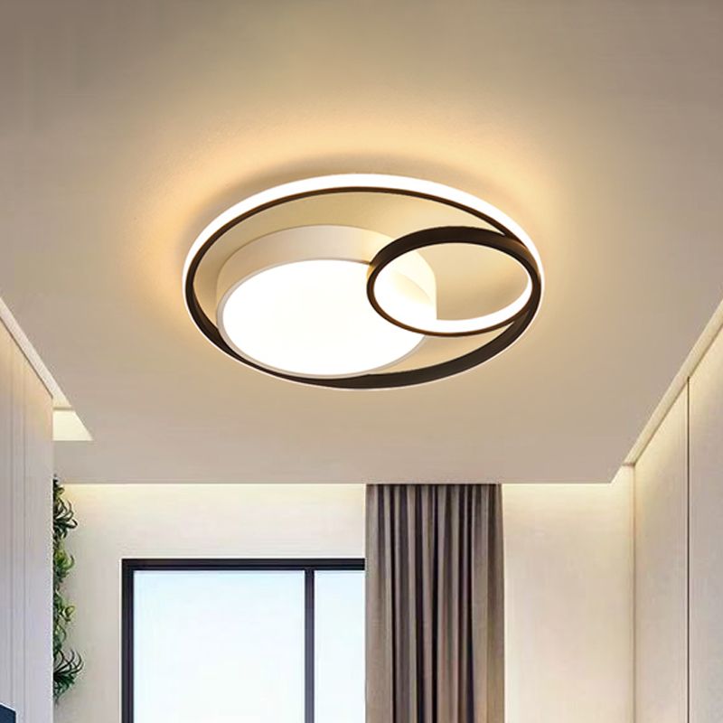 16"/19"/23.5" Dia Minimal LED Flush Light Black/White Circular Flush Mount Ceiling Lighting with Acrylic Shade