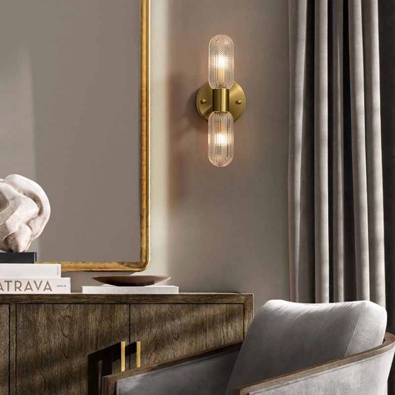 Gold Glass Wall Lamp in Modern Creative Style Copper Cylindrical Wall Sconce for Interior Spaces