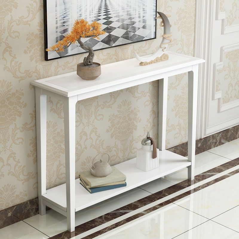 Solid Wood Rectangle Console Table 31.1-inch Tall Accent Table with 2 Shelves