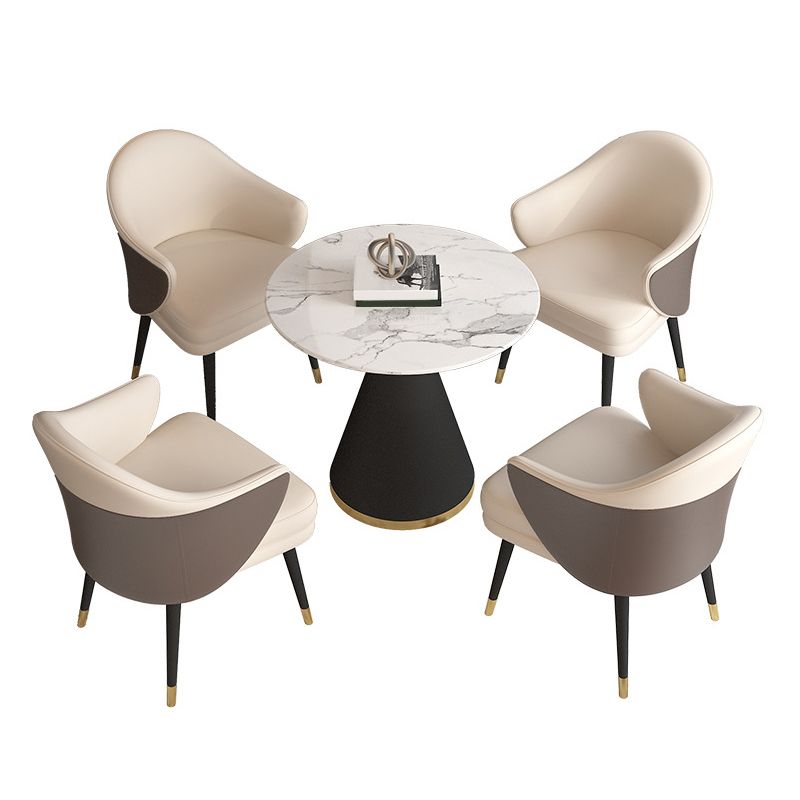 Round Dining Set with Arm Chairs 1/2/5 Pcs Stone Top Dinette Table Set for Kitchen