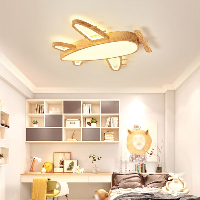 Aircraft Shape Wooden Ceiling Mounted Light Contemporary Flush Ceiling Light Fixtures