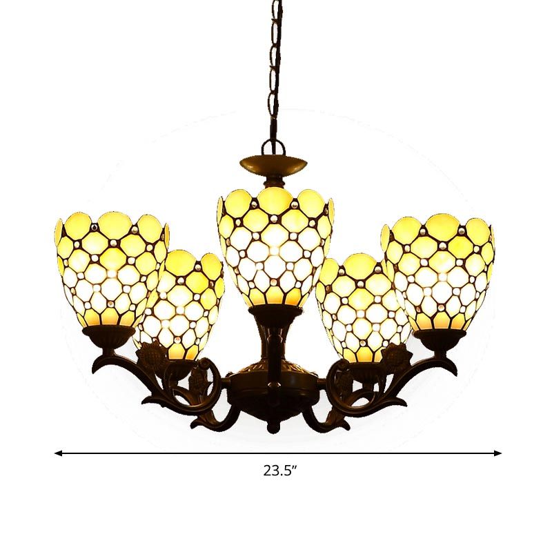 Tiffany bijou du lustre de lustre 5 lumières lampe de suspension en verre beige en noir
