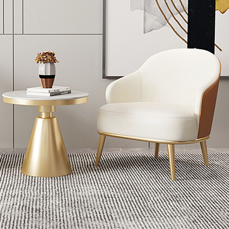 Glam Styled Leather Armchair Fixed Back Basic Four Legs Recessed Arms Chair